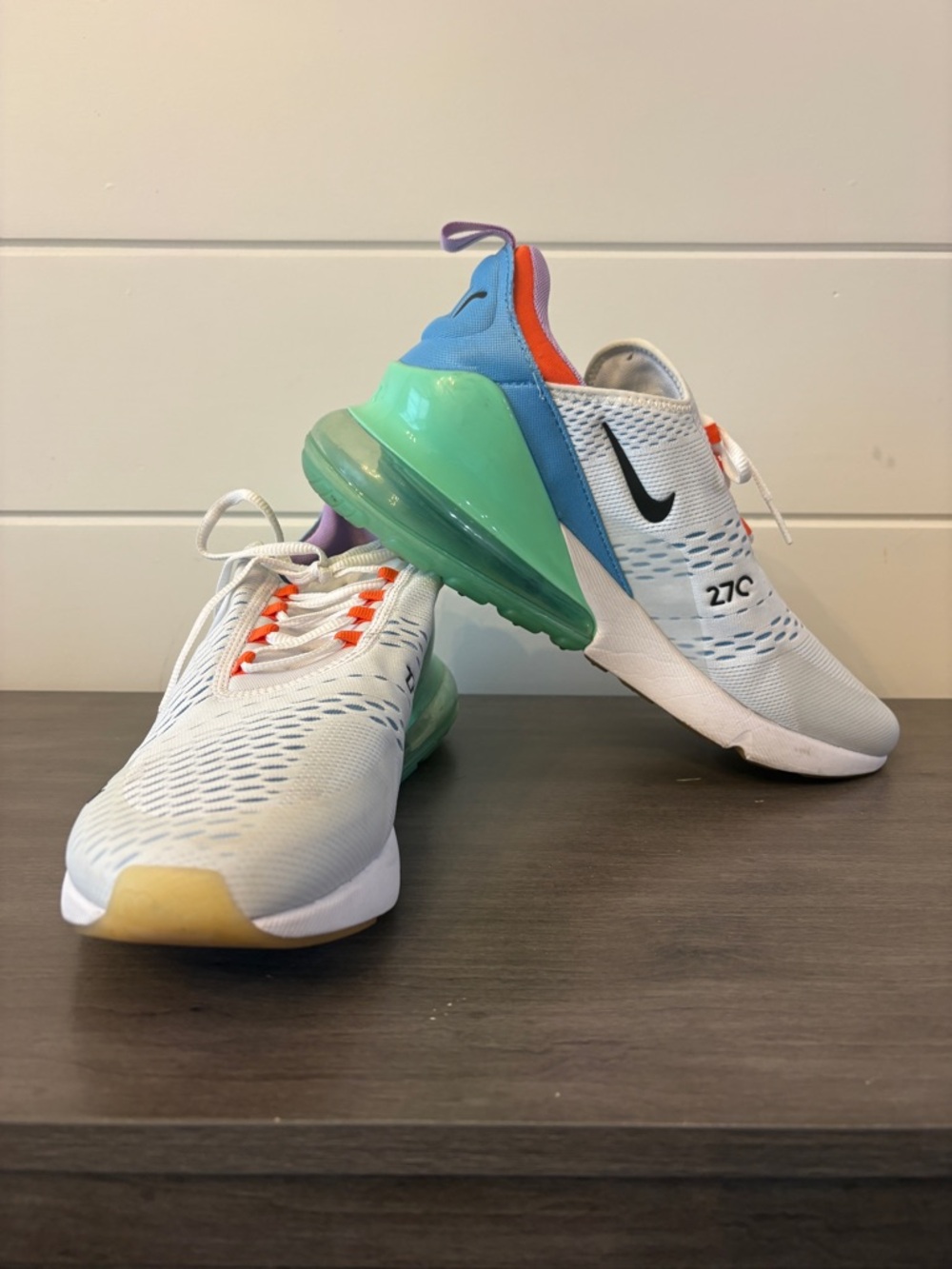 Nike Air Max 270 - White with Green, Blue & Orange Accents